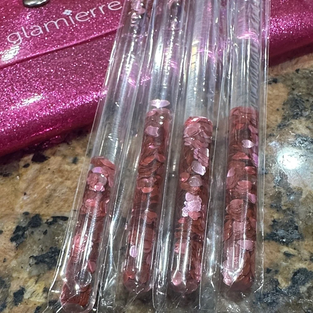 Glamierre Pink Glitter Brush Set with Case
